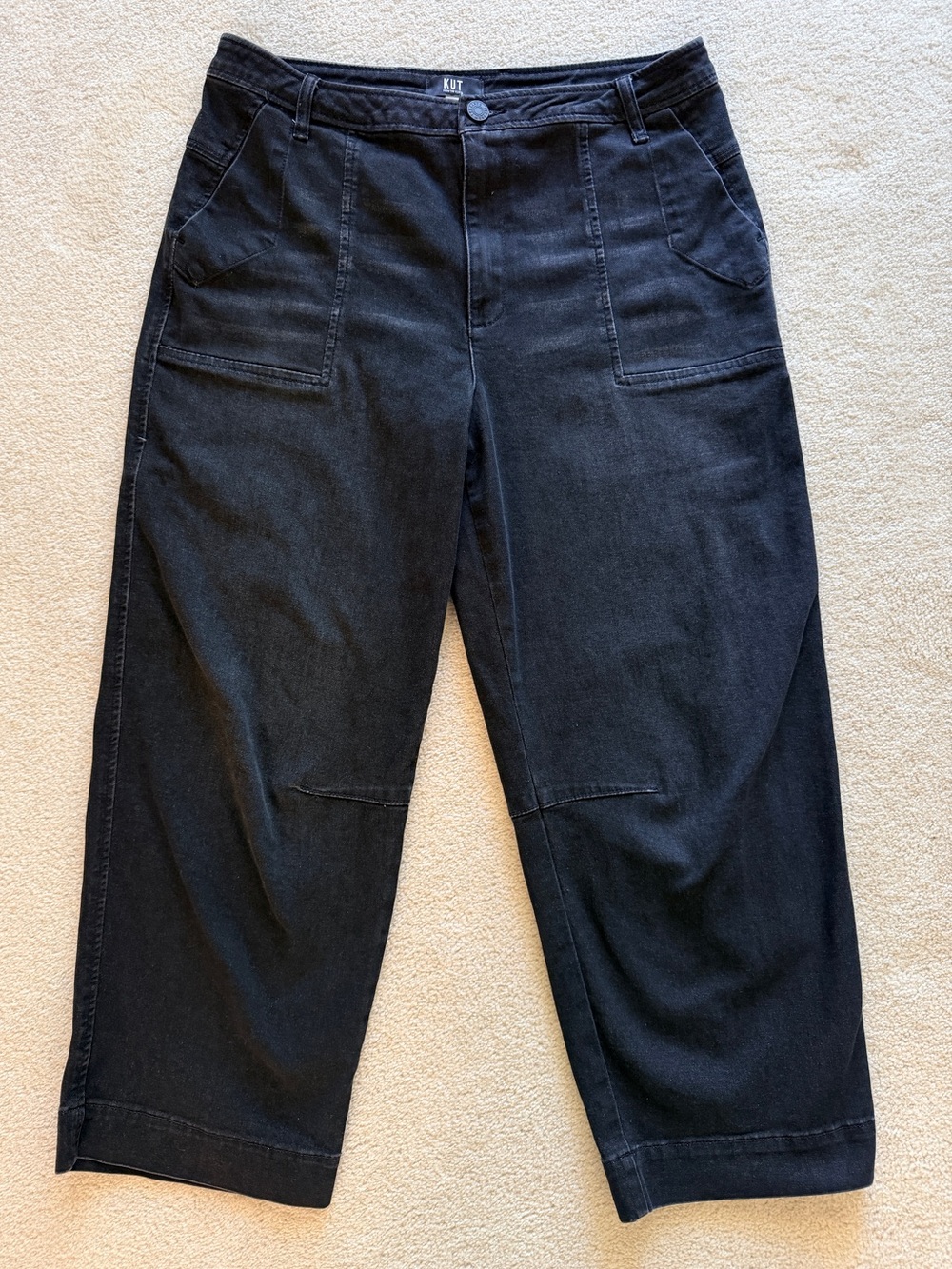Evereve KUT from the Kloth Ashton Barrel Leg Jeans Black Sz 12 High Rise Denim - Picture 2 of 9